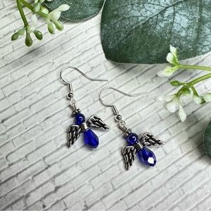 3/$18 Silver Angel Earrings - Cobalt Blue Beads
